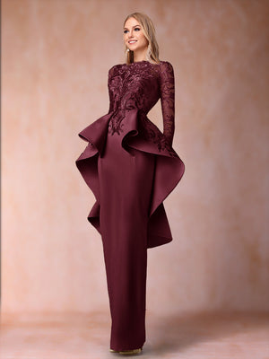 Sheath/Column Scoop Long Sleeves Mother of the Bride Dresses with Applique