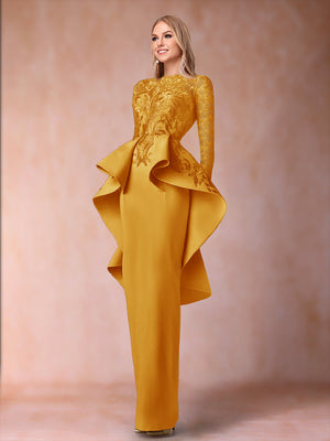 Sheath/Column Scoop Long Sleeves Mother of the Bride Dresses with Applique