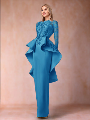 Sheath/Column Scoop Long Sleeves Mother of the Bride Dresses with Applique