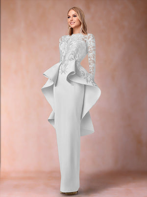 Sheath/Column Scoop Long Sleeves Mother of the Bride Dresses with Applique