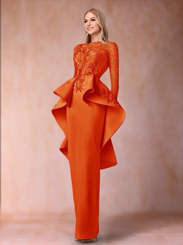 Sheath/Column Scoop Long Sleeves Mother of the Bride Dresses with Applique