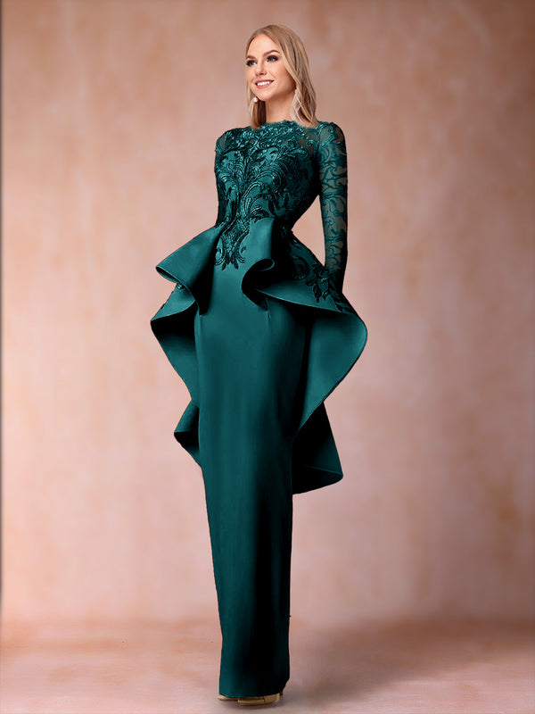 Sheath/Column Scoop Long Sleeves Mother of the Bride Dresses with Applique