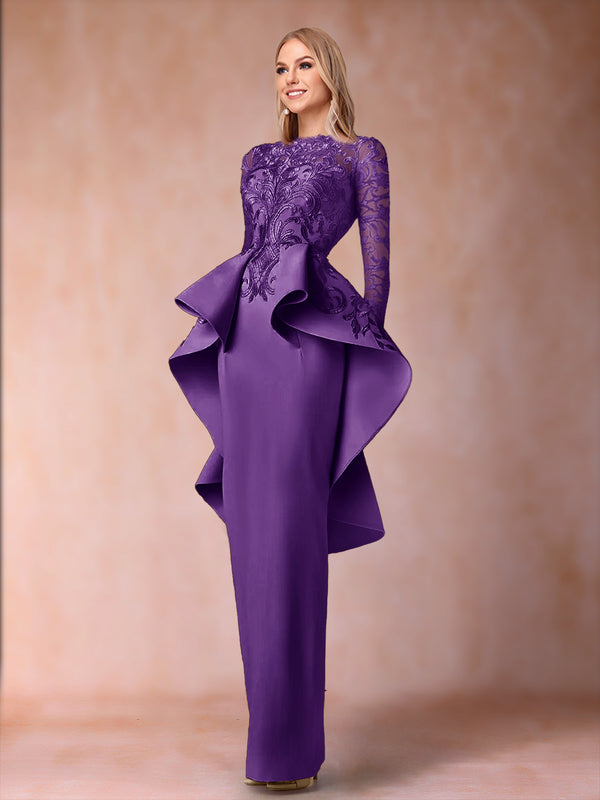 Sheath/Column Scoop Long Sleeves Mother of the Bride Dresses with Applique