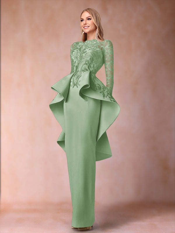 Sheath/Column Scoop Long Sleeves Mother of the Bride Dresses with Applique