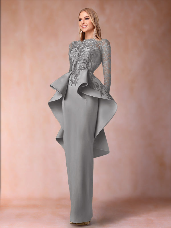 Sheath/Column Scoop Long Sleeves Mother of the Bride Dresses with Applique