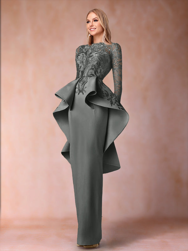 Sheath/Column Scoop Long Sleeves Mother of the Bride Dresses with Applique