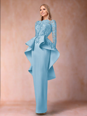 Sheath/Column Scoop Long Sleeves Mother of the Bride Dresses with Applique