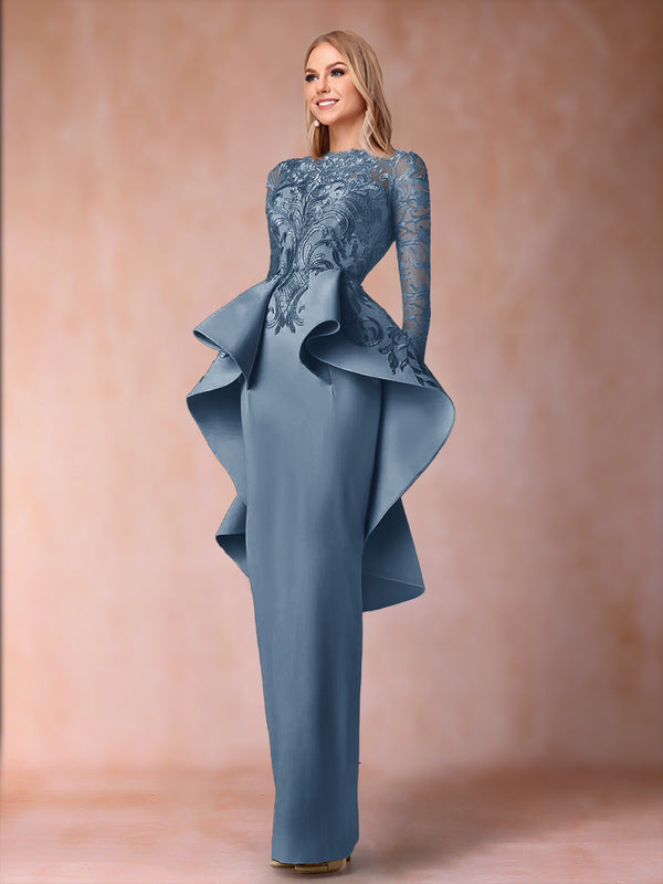 Sheath/Column Scoop Long Sleeves Mother of the Bride Dresses with Applique