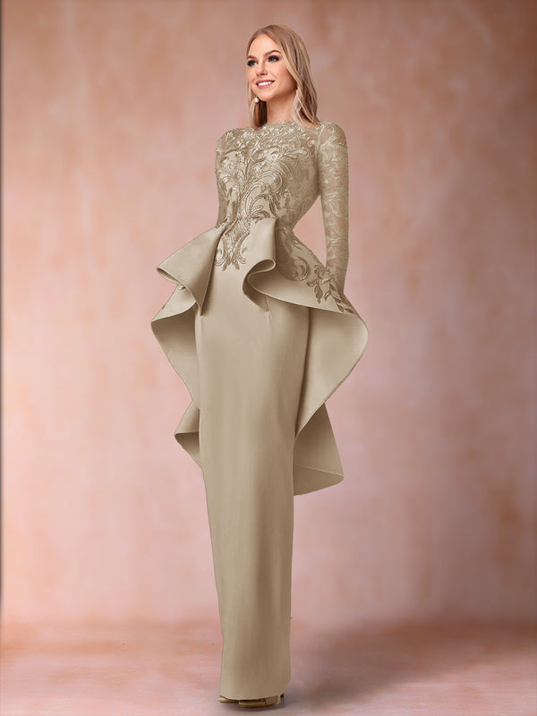 Sheath/Column Scoop Long Sleeves Mother of the Bride Dresses with Applique