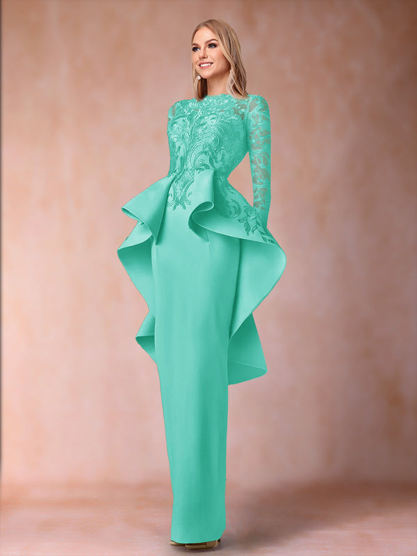 Sheath/Column Scoop Long Sleeves Mother of the Bride Dresses with Applique