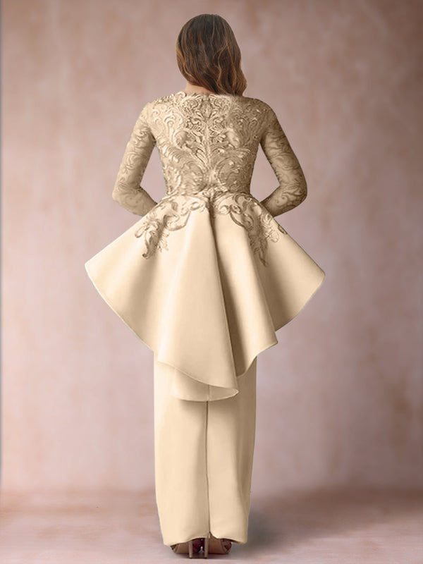 Sheath/Column Scoop Long Sleeves Plus Size Mother of Bride Dresses with Applique