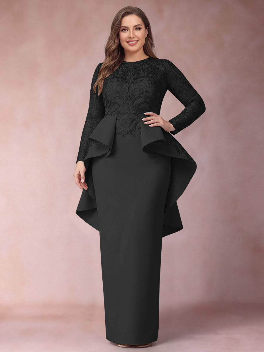 Sheath/Column Scoop Long Sleeves Plus Size Mother of Bride Dresses with Applique