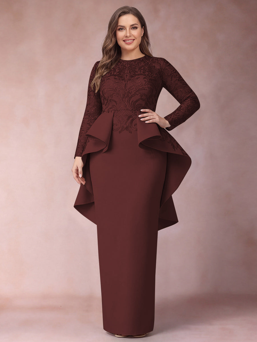 Sheath/Column Scoop Long Sleeves Plus Size Mother of Bride Dresses with Applique