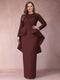 Sheath/Column Scoop Long Sleeves Plus Size Mother of Bride Dresses with Applique