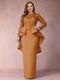 Sheath/Column Scoop Long Sleeves Plus Size Mother of Bride Dresses with Applique