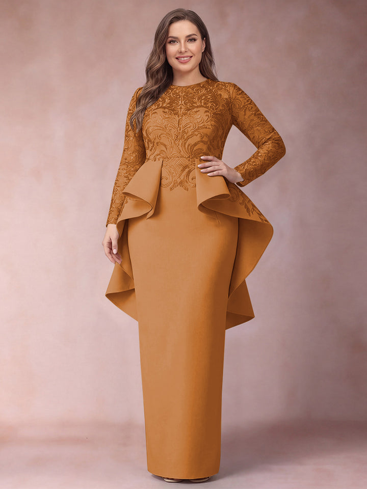 Sheath/Column Scoop Long Sleeves Plus Size Mother of Bride Dresses with Applique