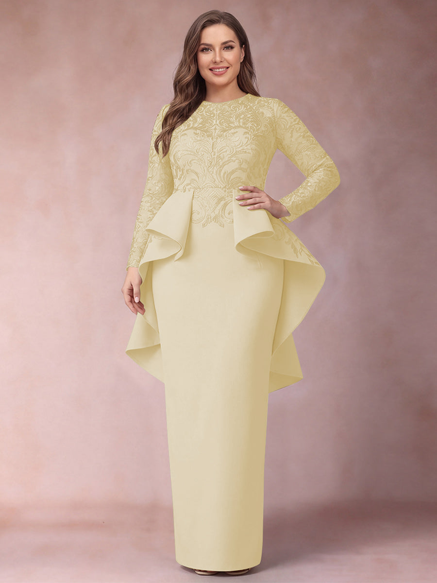 Sheath/Column Scoop Long Sleeves Plus Size Mother of Bride Dresses with Applique