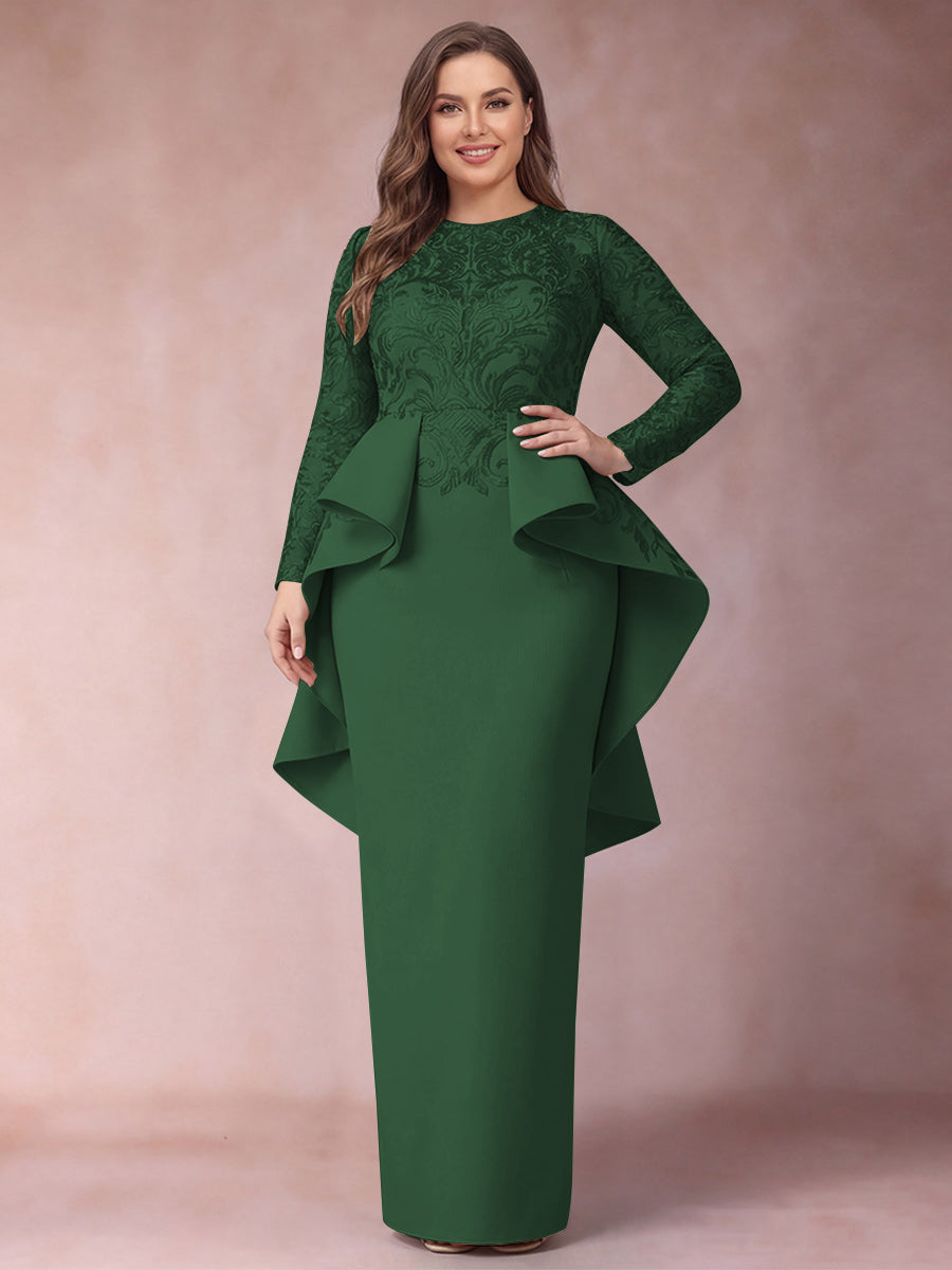 Sheath/Column Scoop Long Sleeves Plus Size Mother of Bride Dresses with Applique