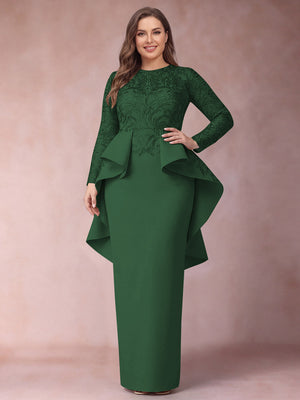 Sheath/Column Scoop Long Sleeves Plus Size Mother of Bride Dresses with Applique