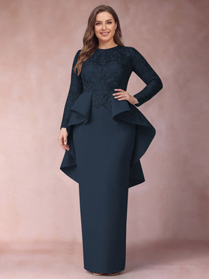 Sheath/Column Scoop Long Sleeves Plus Size Mother of Bride Dresses with Applique