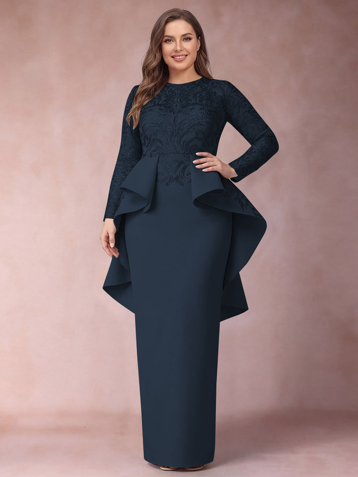 Sheath/Column Scoop Long Sleeves Plus Size Mother of Bride Dresses with Applique