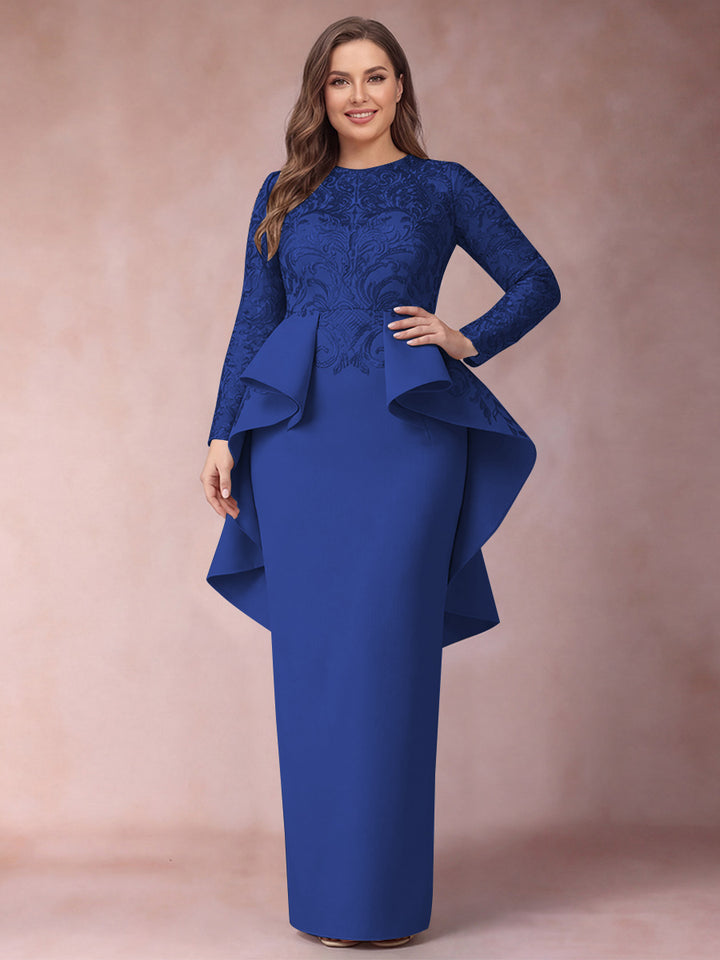 Sheath/Column Scoop Long Sleeves Plus Size Mother of Bride Dresses with Applique
