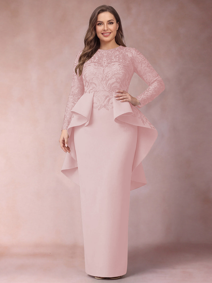 Sheath/Column Scoop Long Sleeves Plus Size Mother of Bride Dresses with Applique