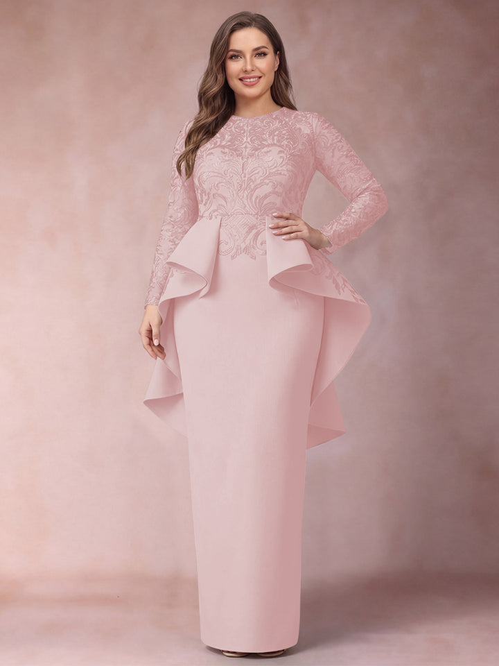 Sheath/Column Scoop Long Sleeves Plus Size Mother of Bride Dresses with Applique