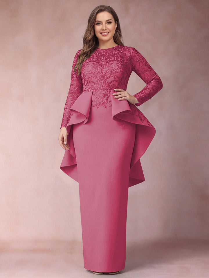 Sheath/Column Scoop Long Sleeves Plus Size Mother of Bride Dresses with Applique