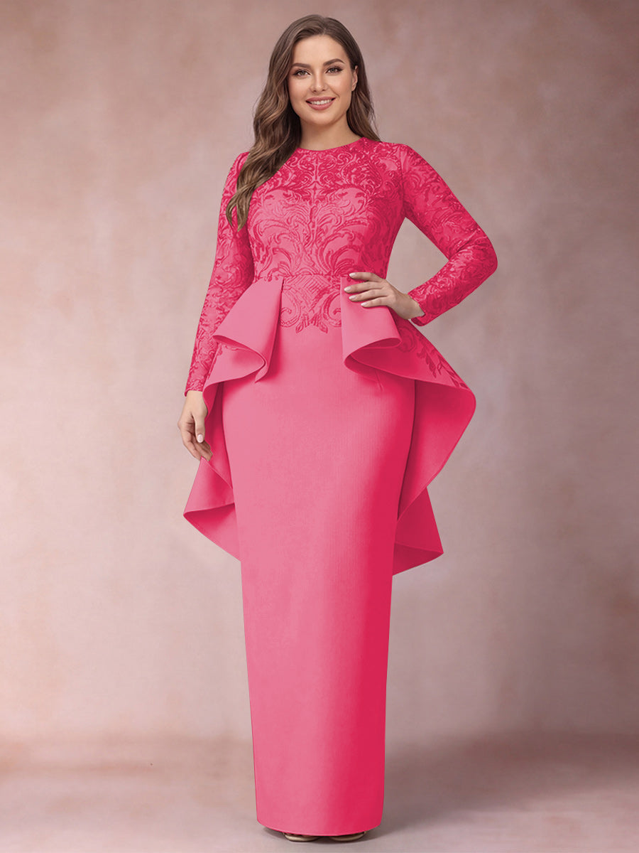 Sheath/Column Scoop Long Sleeves Plus Size Mother of Bride Dresses with Applique