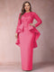 Sheath/Column Scoop Long Sleeves Plus Size Mother of Bride Dresses with Applique