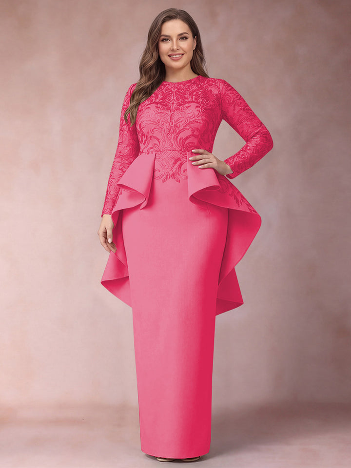 Sheath/Column Scoop Long Sleeves Plus Size Mother of Bride Dresses with Applique