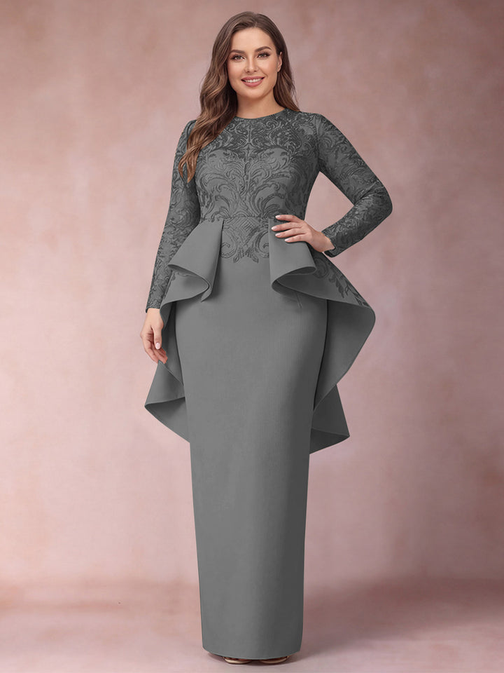Sheath/Column Scoop Long Sleeves Plus Size Mother of Bride Dresses with Applique