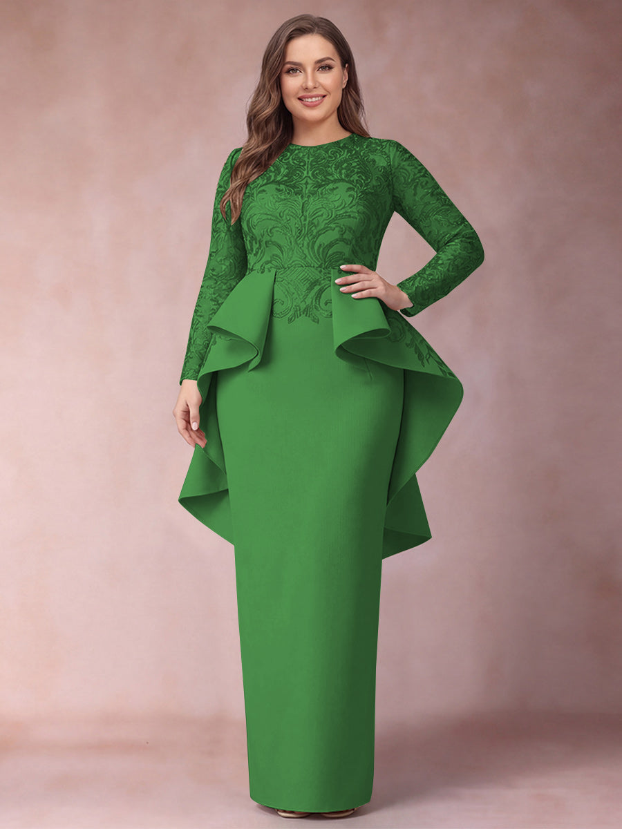 Sheath/Column Scoop Long Sleeves Plus Size Mother of Bride Dresses with Applique