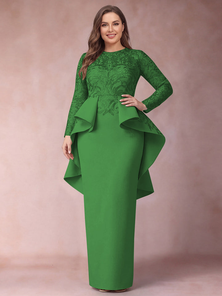 Sheath/Column Scoop Long Sleeves Plus Size Mother of Bride Dresses with Applique
