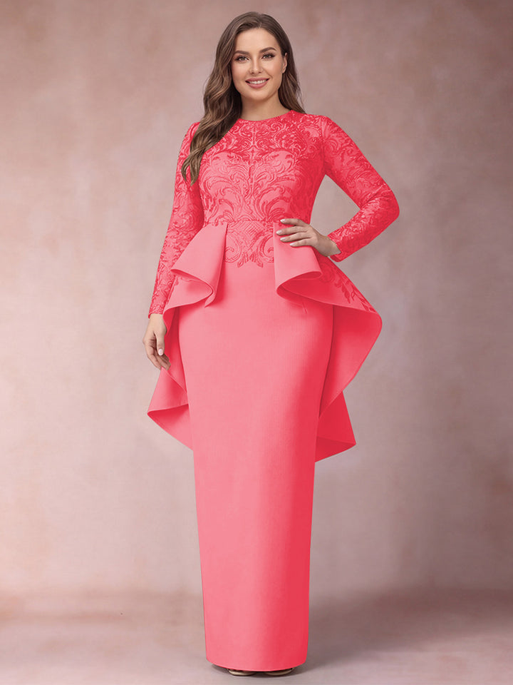 Sheath/Column Scoop Long Sleeves Plus Size Mother of Bride Dresses with Applique