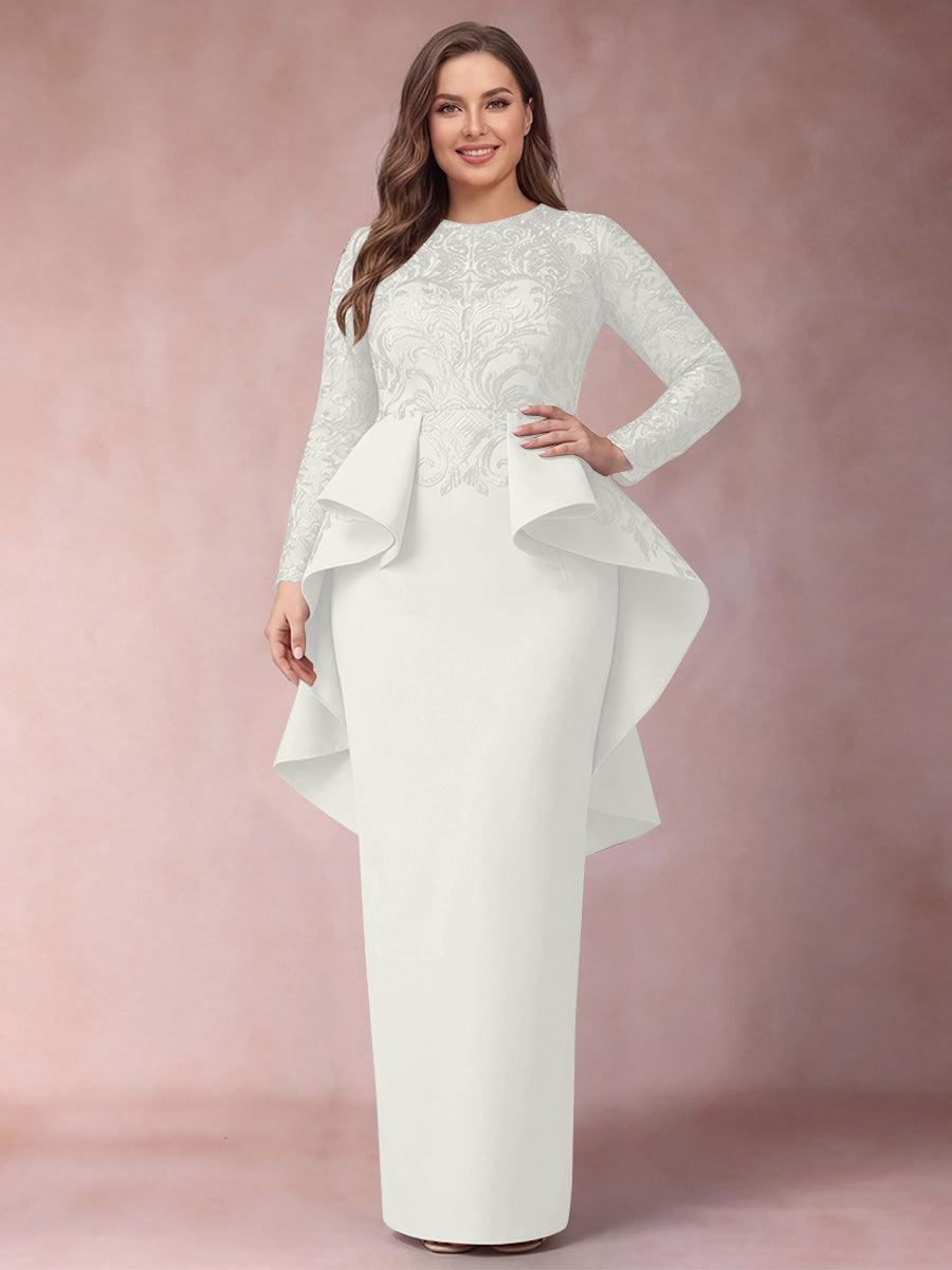 Sheath/Column Scoop Long Sleeves Plus Size Mother of Bride Dresses with Applique