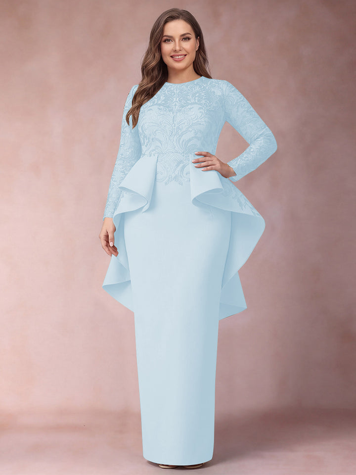Sheath/Column Scoop Long Sleeves Plus Size Mother of Bride Dresses with Applique