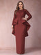 Sheath/Column Scoop Long Sleeves Plus Size Mother of Bride Dresses with Applique