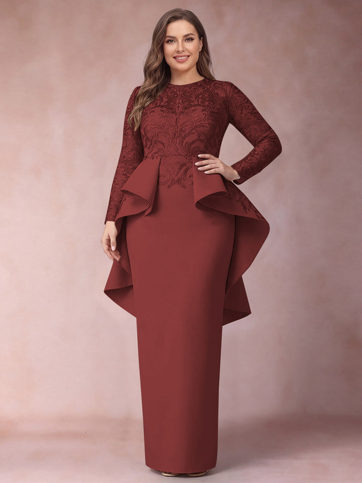 Sheath/Column Scoop Long Sleeves Plus Size Mother of Bride Dresses with Applique