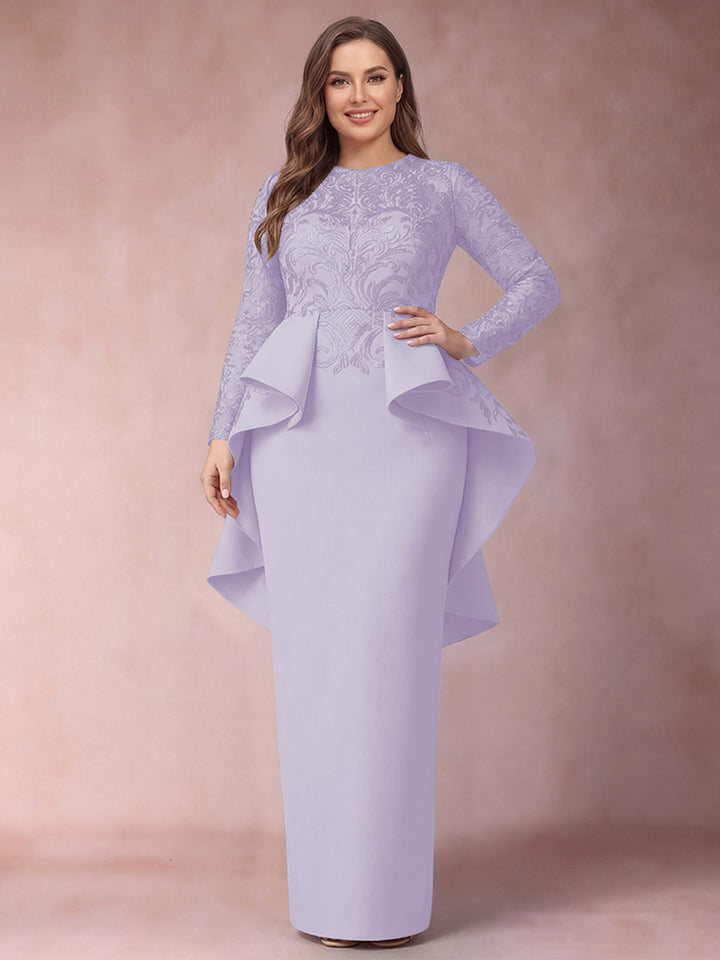 Sheath/Column Scoop Long Sleeves Plus Size Mother of Bride Dresses with Applique