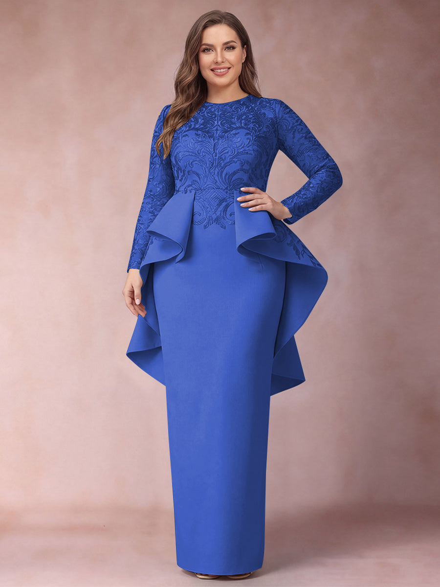 Sheath/Column Scoop Long Sleeves Plus Size Mother of Bride Dresses with Applique