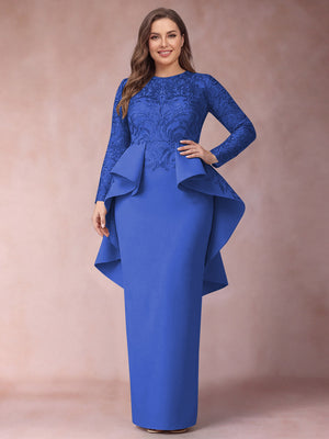 Sheath/Column Scoop Long Sleeves Plus Size Mother of Bride Dresses with Applique