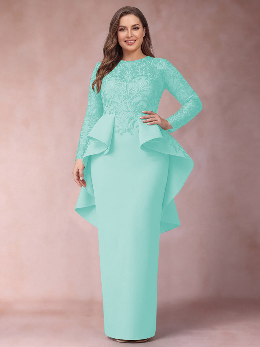 Sheath/Column Scoop Long Sleeves Plus Size Mother of Bride Dresses with Applique
