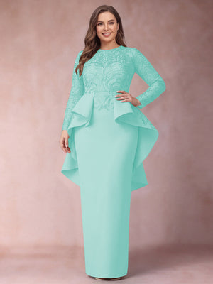 Sheath/Column Scoop Long Sleeves Plus Size Mother of Bride Dresses with Applique
