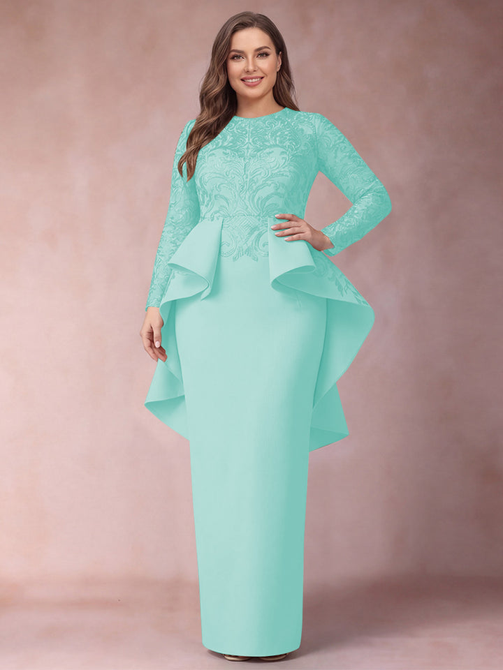 Sheath/Column Scoop Long Sleeves Plus Size Mother of Bride Dresses with Applique