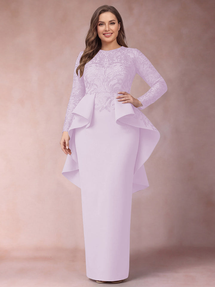 Sheath/Column Scoop Long Sleeves Plus Size Mother of Bride Dresses with Applique