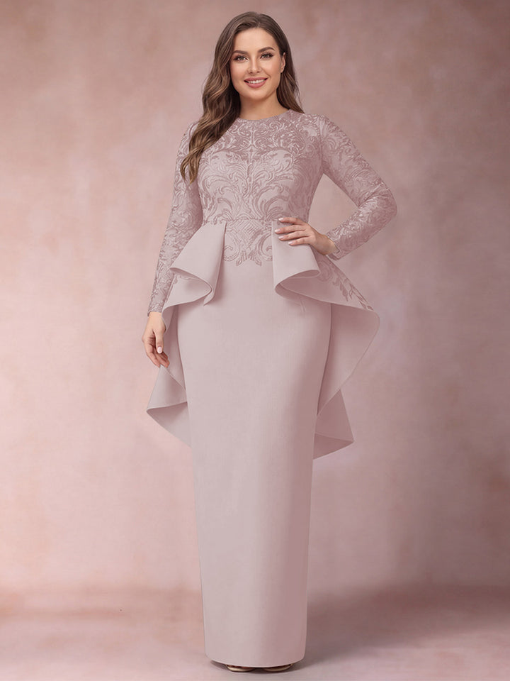 Sheath/Column Scoop Long Sleeves Plus Size Mother of Bride Dresses with Applique