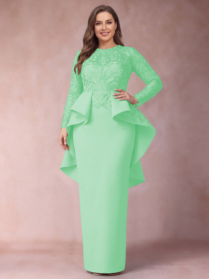 Sheath/Column Scoop Long Sleeves Plus Size Mother of Bride Dresses with Applique