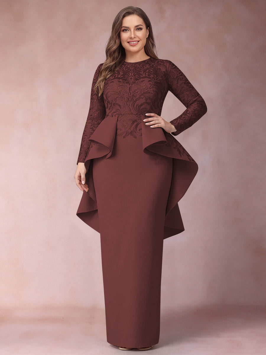 Sheath/Column Scoop Long Sleeves Plus Size Mother of Bride Dresses with Applique